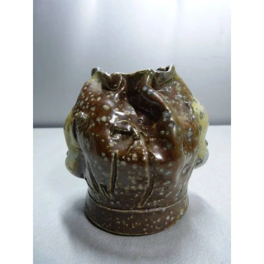 RARE Vintage Drippy Double Faced Signed Steven Hawks. Pottery. 4.5 In Tall. Mint